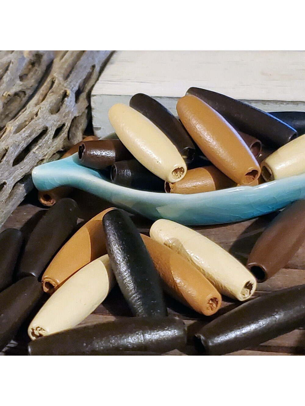 Bulk Lot Earth Tone Brown Black Tan 30mm Oval Wood Focal Beads 100pcs